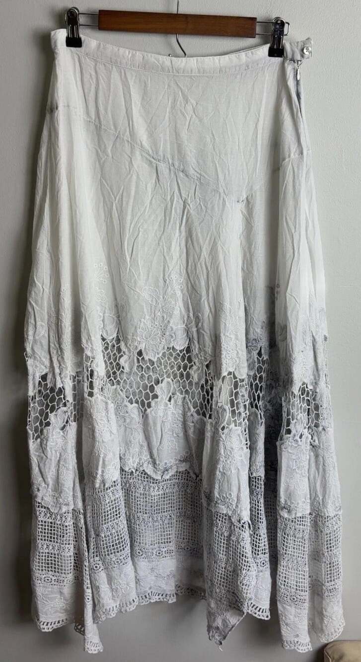 Aratta Silent Journey White Cotton Boho Lace Skirt Festival Size Medium Women’s